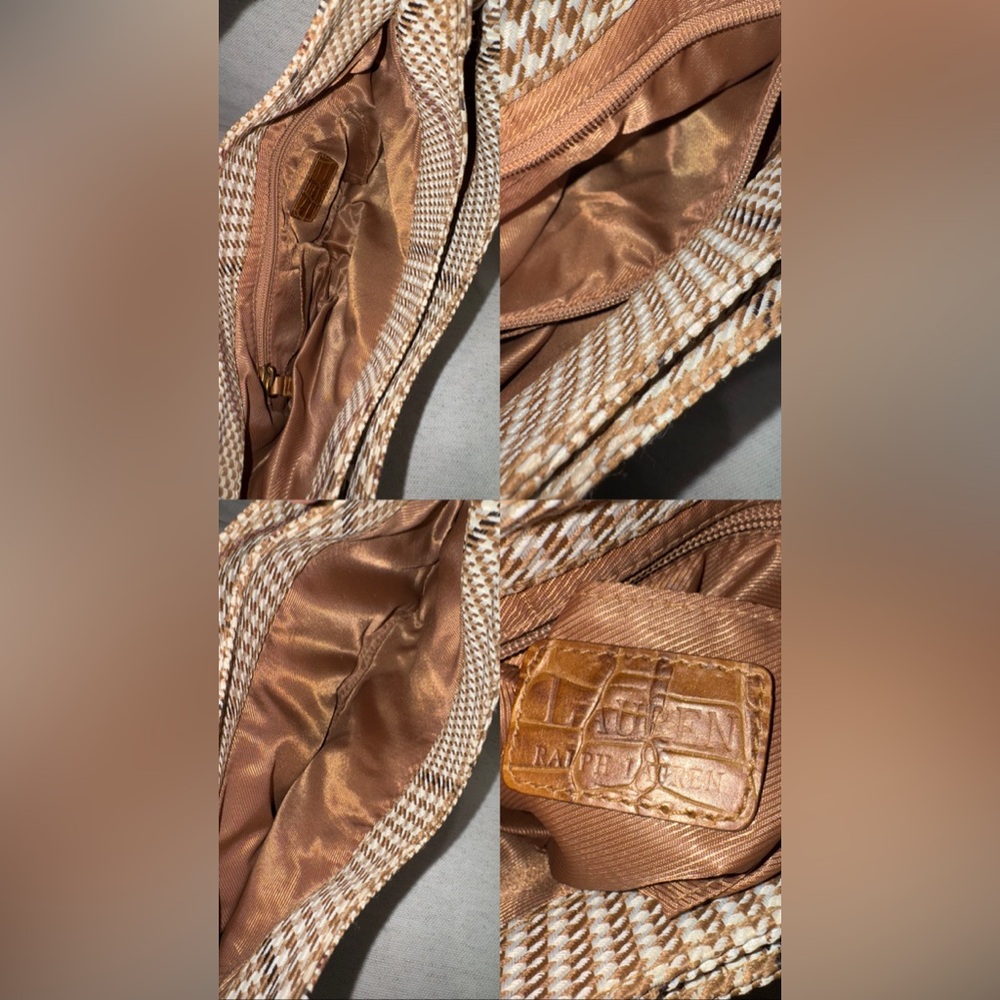 ‼️SOLD‼️Ralph Lauren Houndstooth Neutral Croc Leather Toggle Lock Hobo Bag Purse - Picture 16 of 16